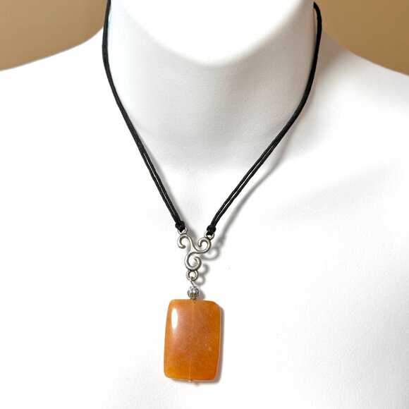 2/$20, Genuine Orange Aventurine Necklace, Geometric Gemstone Cord Necklace - Picture 2 of 10
